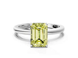 White gold Fancy Yellow Emerald Cut Solitaire Diamond Ring with Prong Setting and Plain Band_12