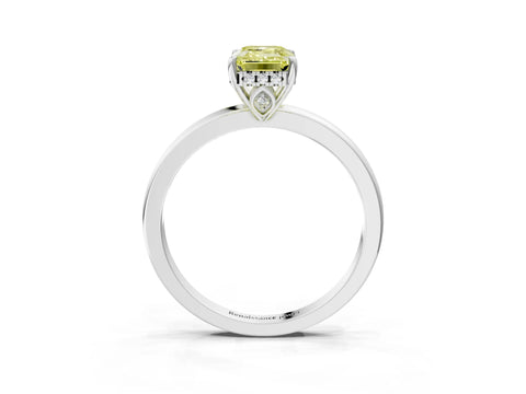 White gold Fancy Yellow Emerald Cut Solitaire Diamond Ring with Prong Setting and Plain Band_15