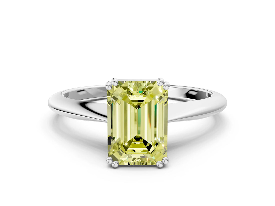 White gold Fancy Yellow Emerald Cut Solitaire Diamond Ring with Six-Prong Setting and Classic Band_12