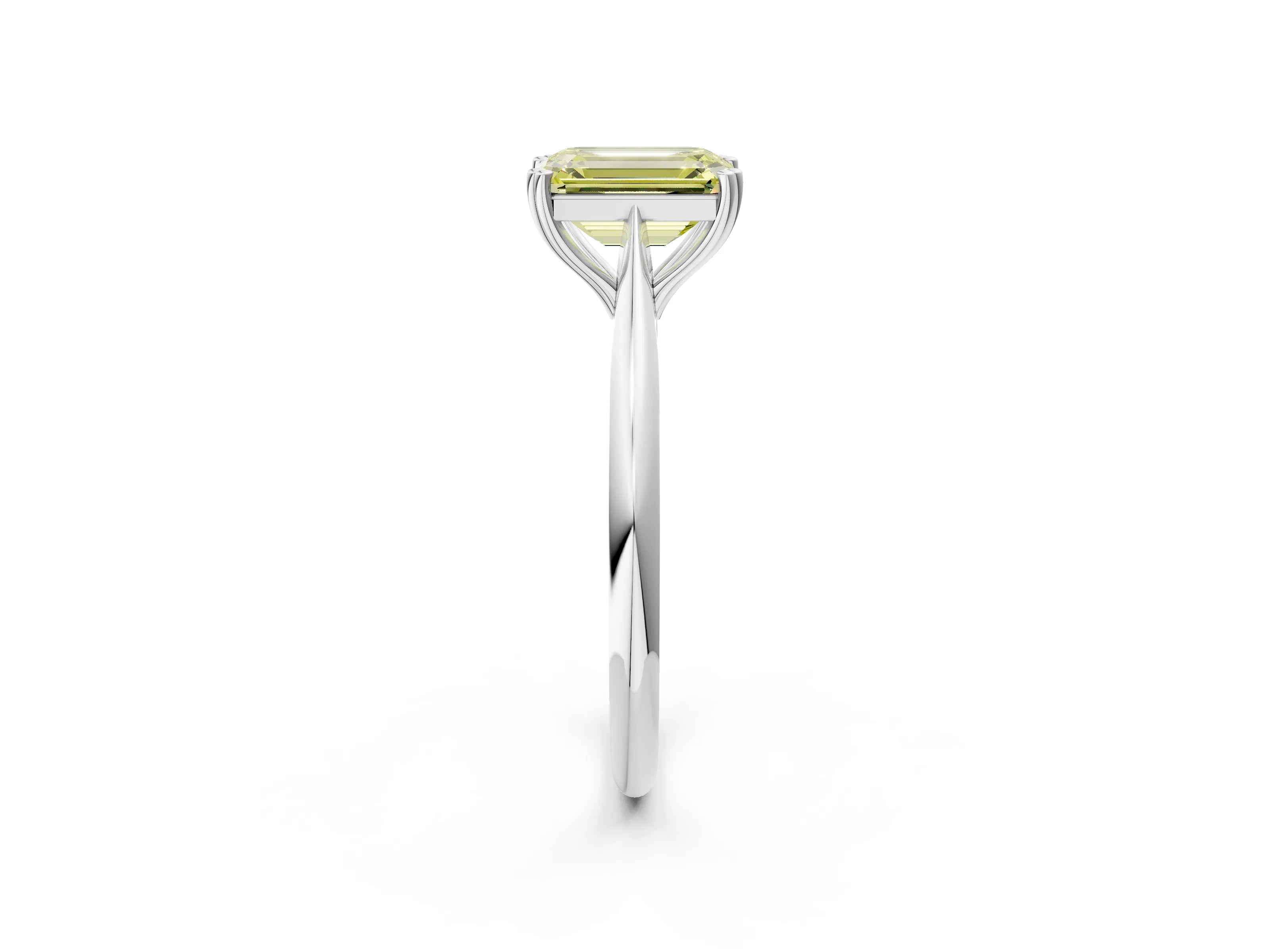 White gold Fancy Yellow Emerald Cut Solitaire Diamond Ring with Six-Prong Setting and Classic Band_2
