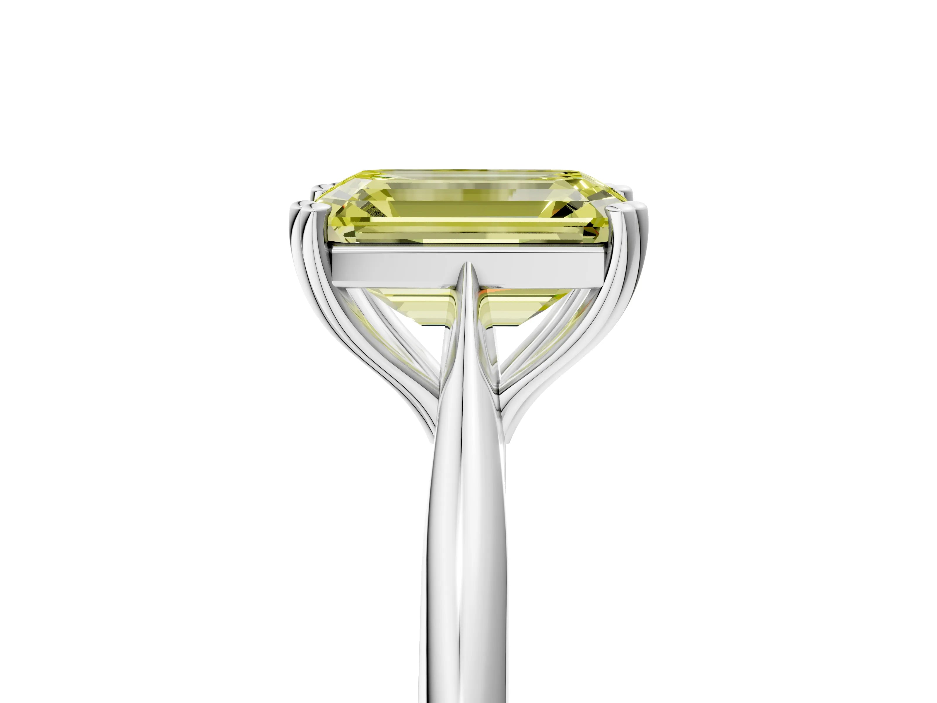 White gold Fancy Yellow Emerald Cut Solitaire Diamond Ring with Six-Prong Setting and Classic Band_5