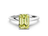 White gold Fancy Yellow Emerald Cut Solitaire Diamond Ring with Six-Prong Setting and Classic Band
