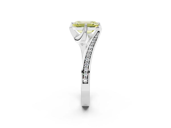 Platinum Emerald Cut Swirl Bypass Pave Engagement Ring Setting for Fancy Yellow Center