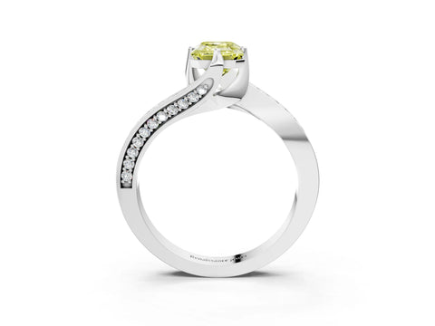 White gold Fancy Yellow Emerald Cut Solitaire Diamond Twist Band with Pavé Setting and Four-Prong Setting_15
