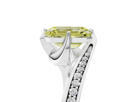 White gold Fancy Yellow Emerald Cut Solitaire Diamond Twist Band with Pavé Setting and Four-Prong Setting_17