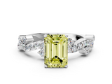 White gold Fancy Yellow Emerald  Cut Solitaire Diamond Twisted Band with Pave Setting_59