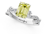 White gold Fancy Yellow Emerald  Cut Solitaire Diamond Twisted Band with Pave Setting_60