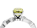 White gold Fancy Yellow Emerald  Cut Solitaire Diamond Twisted Band with Pave Setting_63