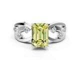 White gold Fancy Yellow Emerald  Cut Solitaire Diamond with Side Stones on Criss-Cross Band and Four-Prong Setting_3