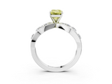 White gold Fancy Yellow Emerald  Cut Solitaire Diamond with Side Stones on Criss-Cross Band and Four-Prong Setting_6