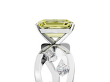 White gold Fancy Yellow Emerald  Cut Solitaire Diamond with Side Stones on Criss-Cross Band and Four-Prong Setting_8