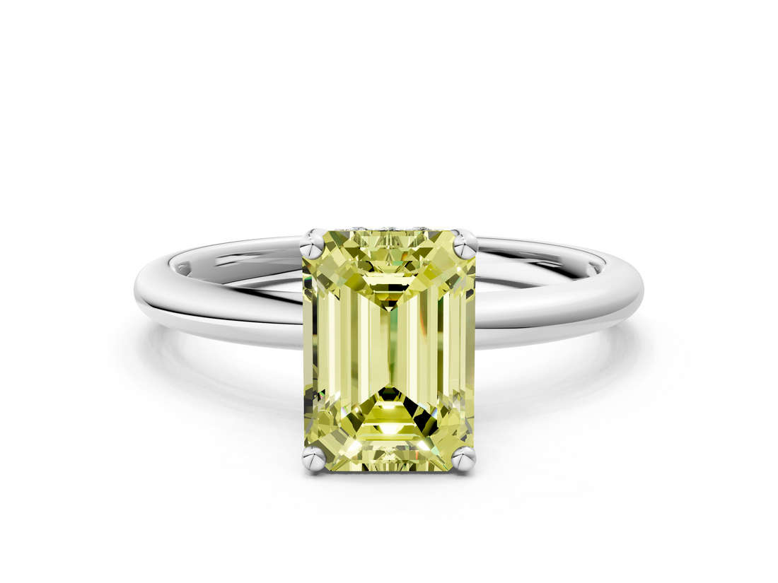 White gold Fancy Yellow Emerald  Cut Solitaire Engagement Ring with Four-Prong Setting and Classic Band_20