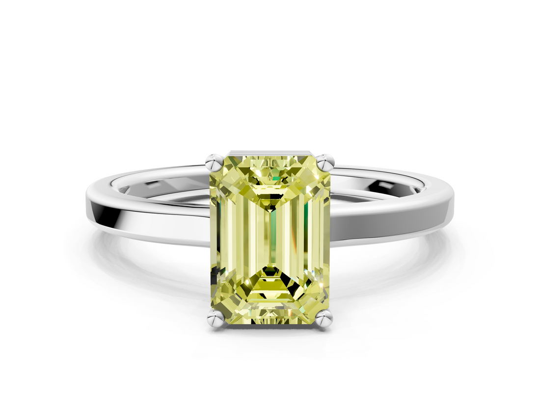 White gold Fancy Yellow Emerald  Cut Solitaire Engagement Ring with Four-Prong Setting on a Classic Band_14