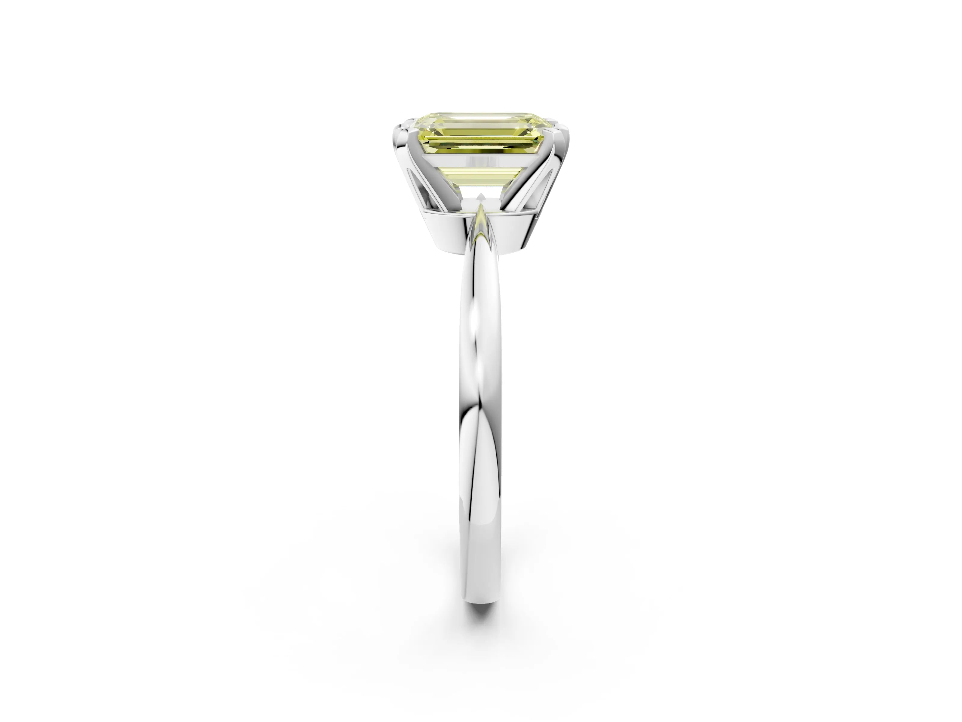 White gold Fancy Yellow Emerald Cut Solitaire Engagement Ring with Six-Prong Setting and Tapered Band_2