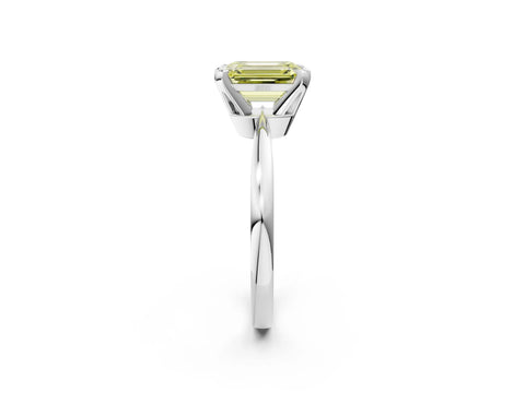 White gold Fancy Yellow Emerald Cut Solitaire Engagement Ring with Six-Prong Setting and Tapered Band_2