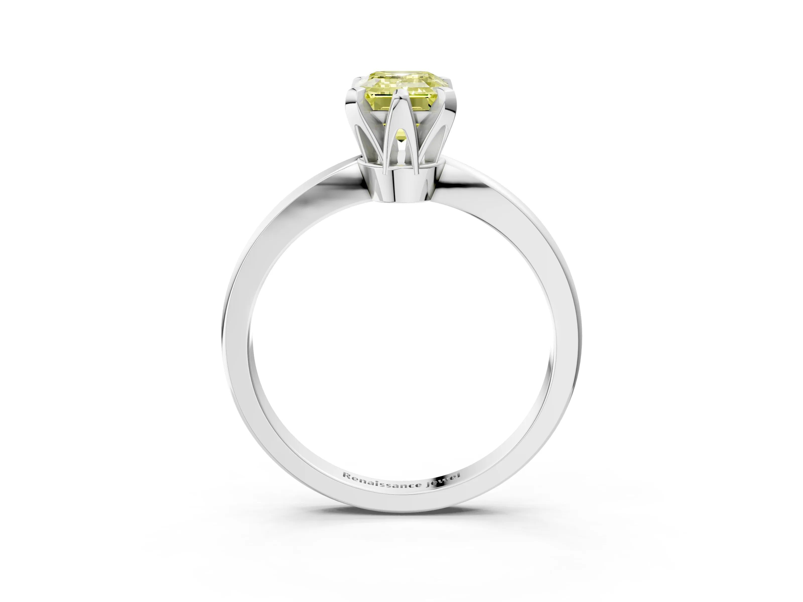 White gold Fancy Yellow Emerald Cut Solitaire Engagement Ring with Six-Prong Setting and Tapered Band_3
