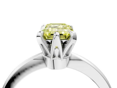 White gold Fancy Yellow Emerald Cut Solitaire Engagement Ring with Six-Prong Setting and Tapered Band_4