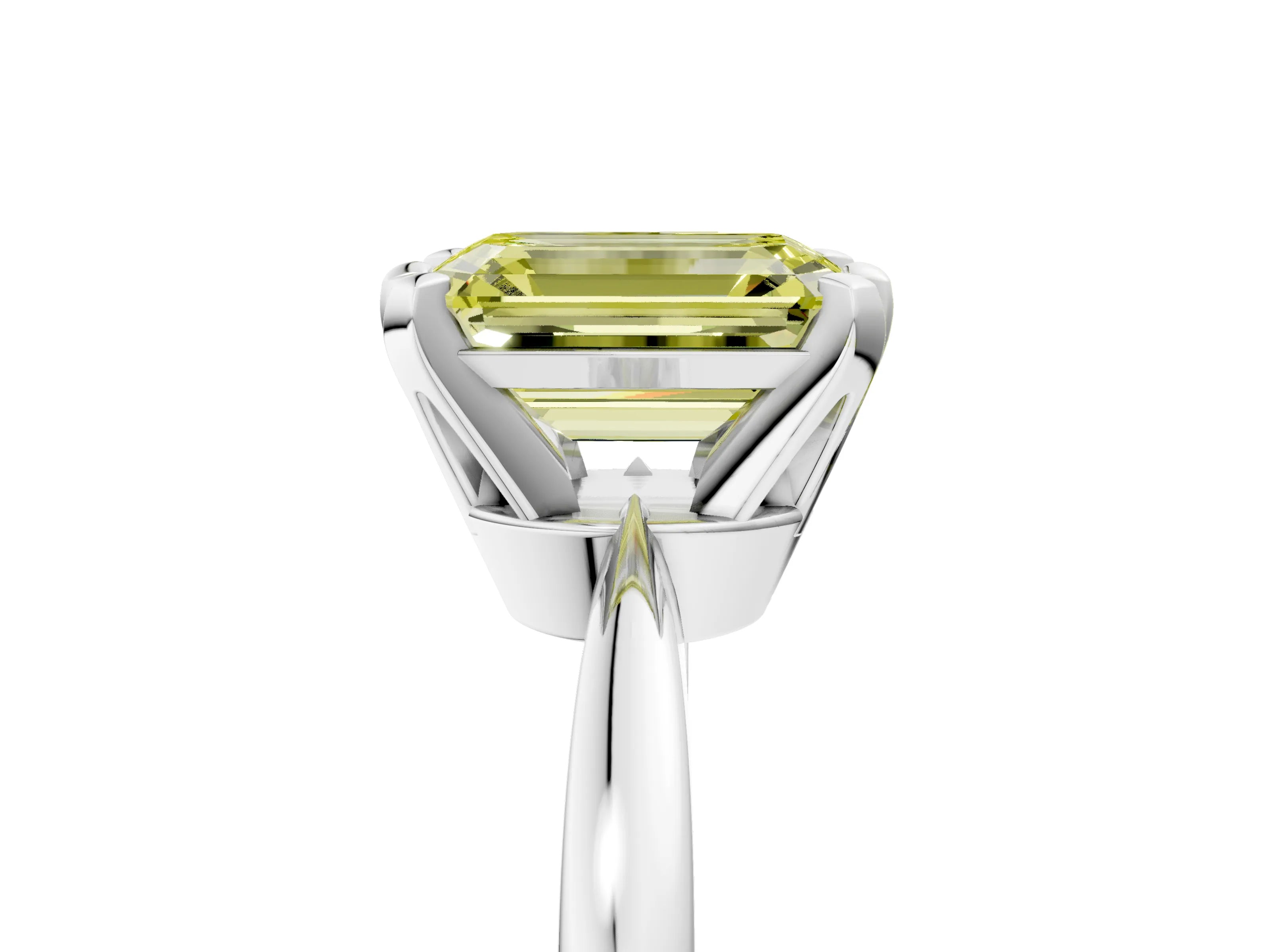 White gold Fancy Yellow Emerald Cut Solitaire Engagement Ring with Six-Prong Setting and Tapered Band_5