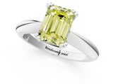 White gold Fancy Yellow Emerald  Cut Solitaire Engagement Ring with Tapered Band and Four-Prong Setting 1