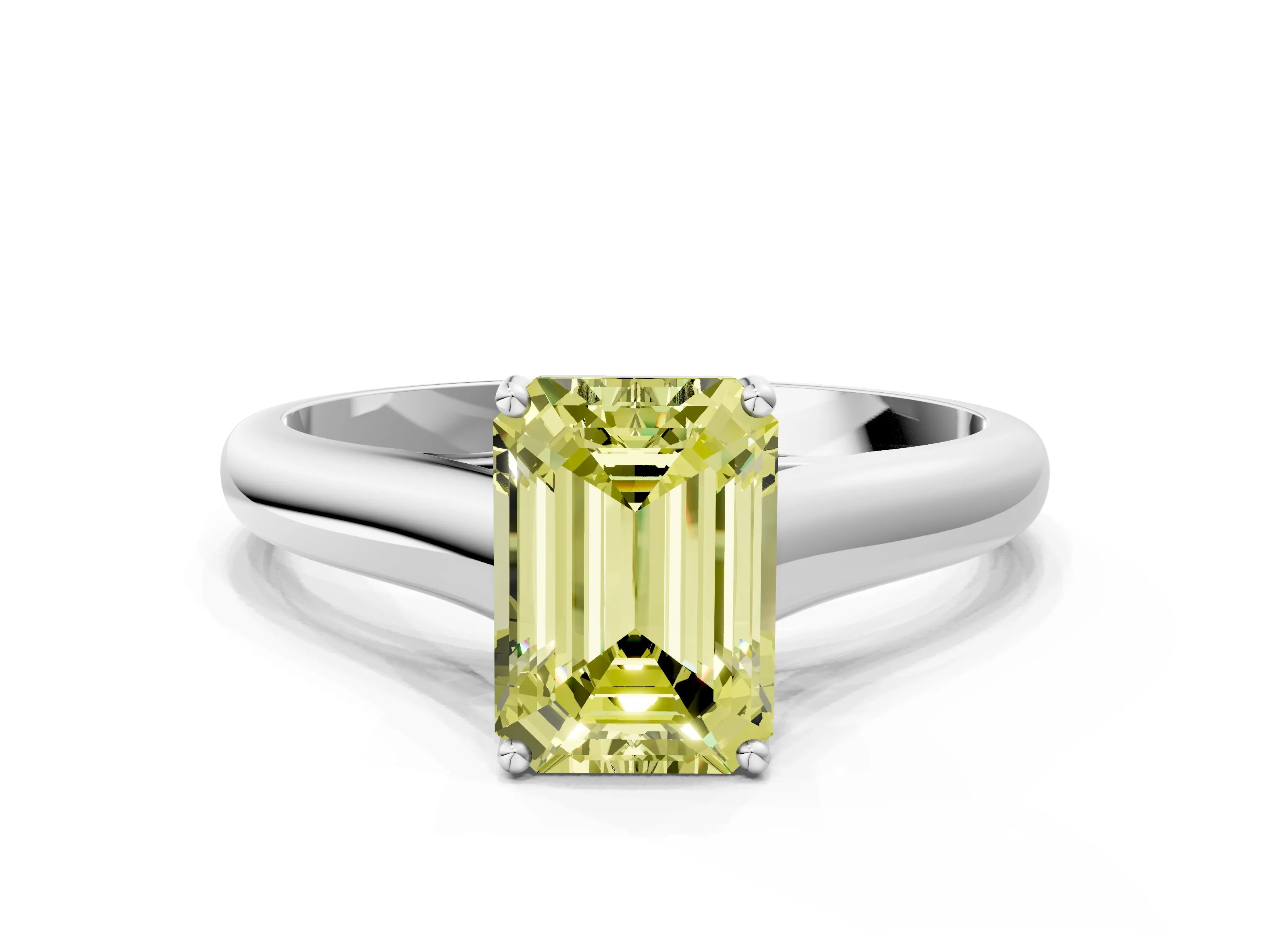 White gold Fancy Yellow Emerald Cut Solitaire Engagement Ring with Tapered Band and Four-Prong Setting_15