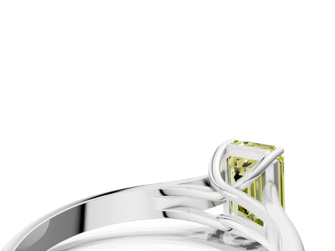 White gold Fancy Yellow Emerald Cut Solitaire Engagement Ring with Tapered Band and Four-Prong Setting_3