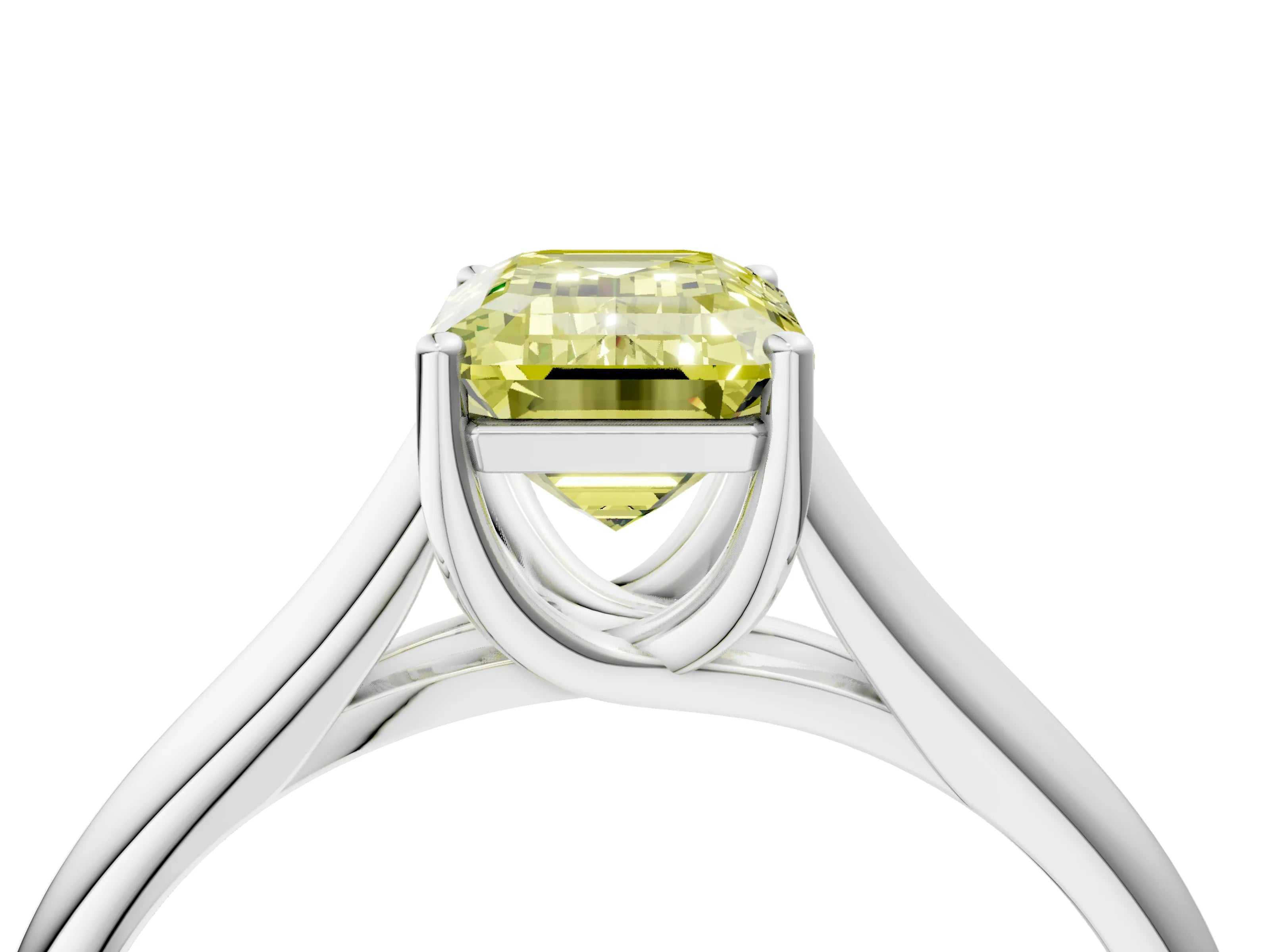 White gold Fancy Yellow Emerald Cut Solitaire Engagement Ring with Tapered Band and Four-Prong Setting_7