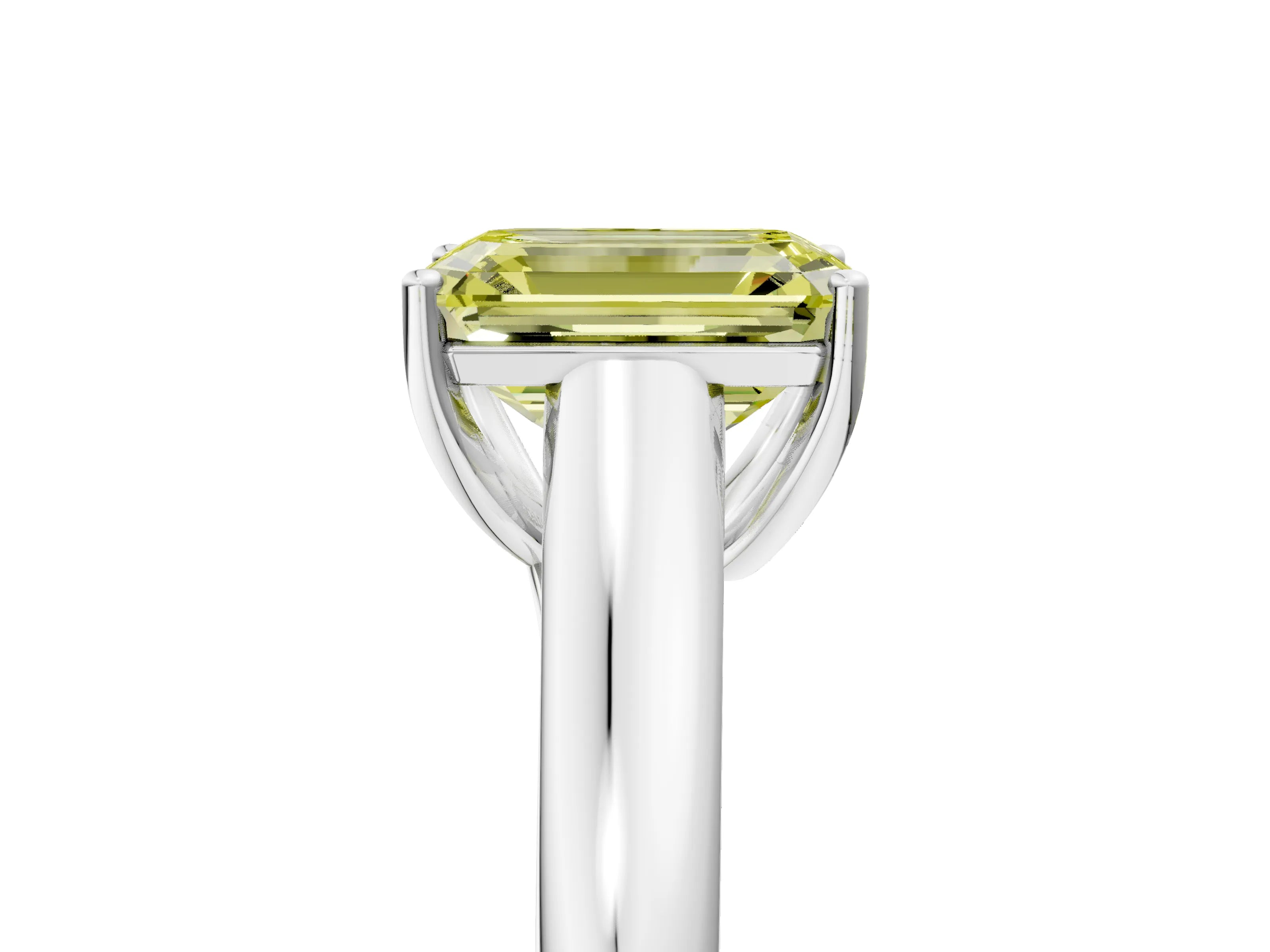 White gold Fancy Yellow Emerald Cut Solitaire Engagement Ring with Tapered Band and Four-Prong Setting_8