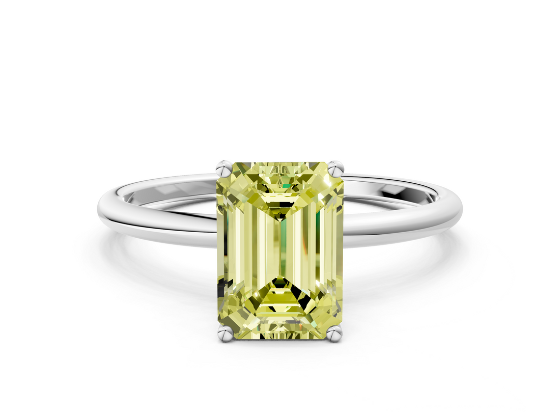 White gold Fancy Yellow Emerald  Cut Solitaire Engagement Ring with Thin Band and Four-Prong Setting_3