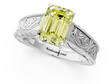 White gold Fancy Yellow Emerald  Cut Solitaire Engraved Band with Four-Prong Setting_81