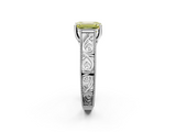 White gold Fancy Yellow Emerald  Cut Solitaire Engraved Band with Four-Prong Setting_81