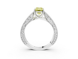 White gold Fancy Yellow Emerald  Cut Solitaire Engraved Band with Four-Prong Setting_83