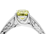 White gold Fancy Yellow Emerald  Cut Solitaire Engraved Band with Four-Prong Setting_84