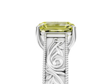 White gold Fancy Yellow Emerald  Cut Solitaire Engraved Band with Four-Prong Setting_85