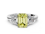 White gold Fancy Yellow Emerald  Cut Solitaire Floral Diamond Ring with Four-Prong Setting_35