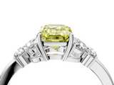 White gold Fancy Yellow Emerald  Cut Solitaire Floral Diamond Ring with Four-Prong Setting_41