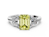 White gold Fancy Yellow Emerald  Cut Solitaire Floral Diamond Ring with Four-Prong Setting_43