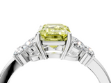 White gold Fancy Yellow Emerald  Cut Solitaire Floral Diamond Ring with Four-Prong Setting_47