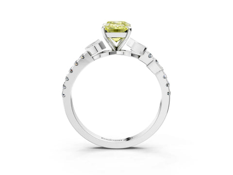 White gold Fancy Yellow Emerald Cut Solitaire Leaf-Inspired Diamond Ring with Pavé Band and Four-Prong Setting_27
