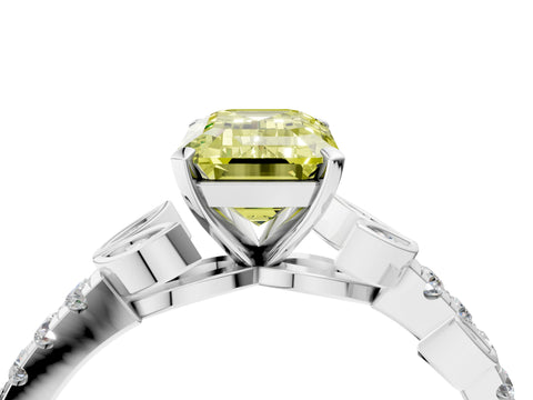 White gold Fancy Yellow Emerald Cut Solitaire Leaf-Inspired Diamond Ring with Pavé Band and Four-Prong Setting_28