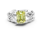 White gold Fancy Yellow Emerald Cut Solitaire Leaf-Inspired Engagement Ring with Prong Setting_12