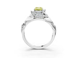 White gold Fancy Yellow Emerald Cut Solitaire Leaf-Inspired Engagement Ring with Prong Setting_15