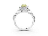 White gold Fancy Yellow Emerald Cut Solitaire Leaf-Inspired Engagement Ring with Prong Setting_15