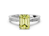 White gold Fancy Yellow Emerald Cut Solitaire Milgrain Engraved Band with Four-Prong Setting_12