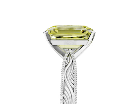 White gold Fancy Yellow Emerald Cut Solitaire Milgrain Engraved Band with Four-Prong Setting_5