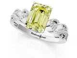 White gold Fancy Yellow Emerald Cut Solitaire Milgrain Leaf Band with Prong Setting_1