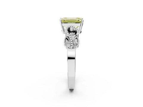 White gold Fancy Yellow Emerald Cut Solitaire Milgrain Leaf Band with Prong Setting_14