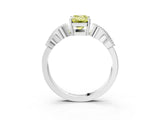 White gold Fancy Yellow Emerald Cut Solitaire Milgrain Leaf Band with Prong Setting_15