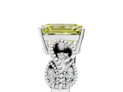 White gold Fancy Yellow Emerald Cut Solitaire Milgrain Leaf Band with Prong Setting_17