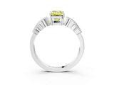 White gold Fancy Yellow Emerald Cut Solitaire Milgrain Leaf Band with Prong Setting_3