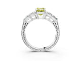 White gold Fancy Yellow Emerald Cut Solitaire Princess Side Stone Engraved Band Prong Setting Ring_15